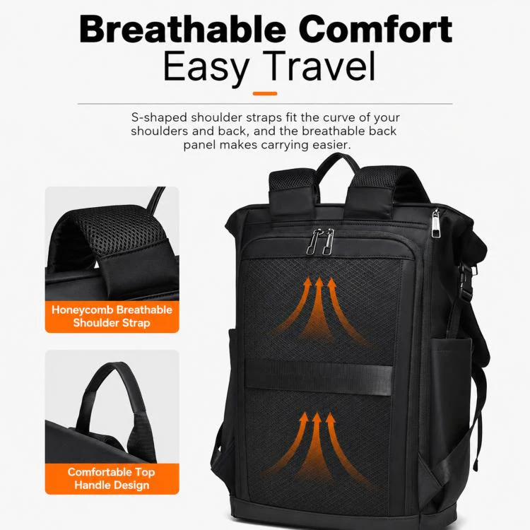 REMOID 15.6 inch Laptop Backpack Men Waterproof Commuter Business Rucksack Casual Travel Bag(Black) - Image 6