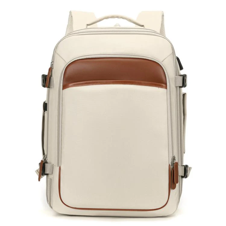 REMOID Expandable Travel Backpack Flight Approved Carry On Bag 30L Large Laptop Weekender Daypack(Beige)