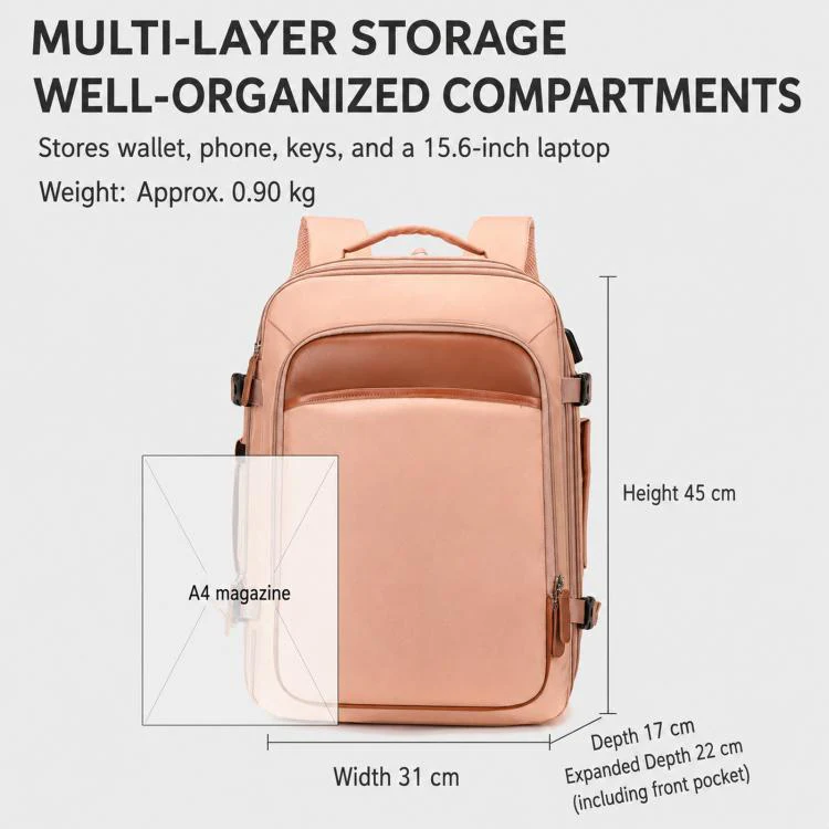 REMOID Expandable Travel Backpack Flight Approved Carry On Bag 30L Large Laptop Weekender Daypack(Black) - Image 13