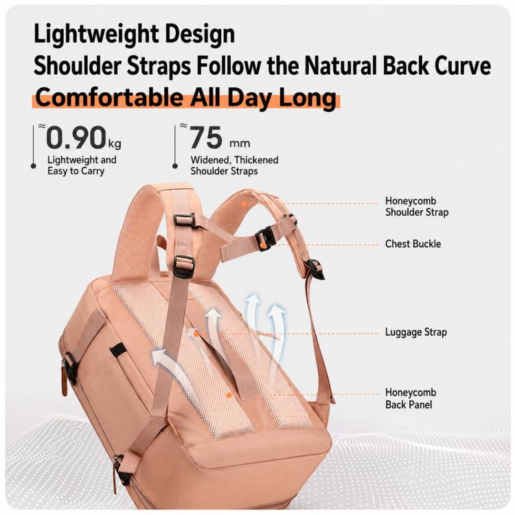 REMOID Expandable Travel Backpack Flight Approved Carry On Bag 30L Large Laptop Weekender Daypack(Pink) - Image 9