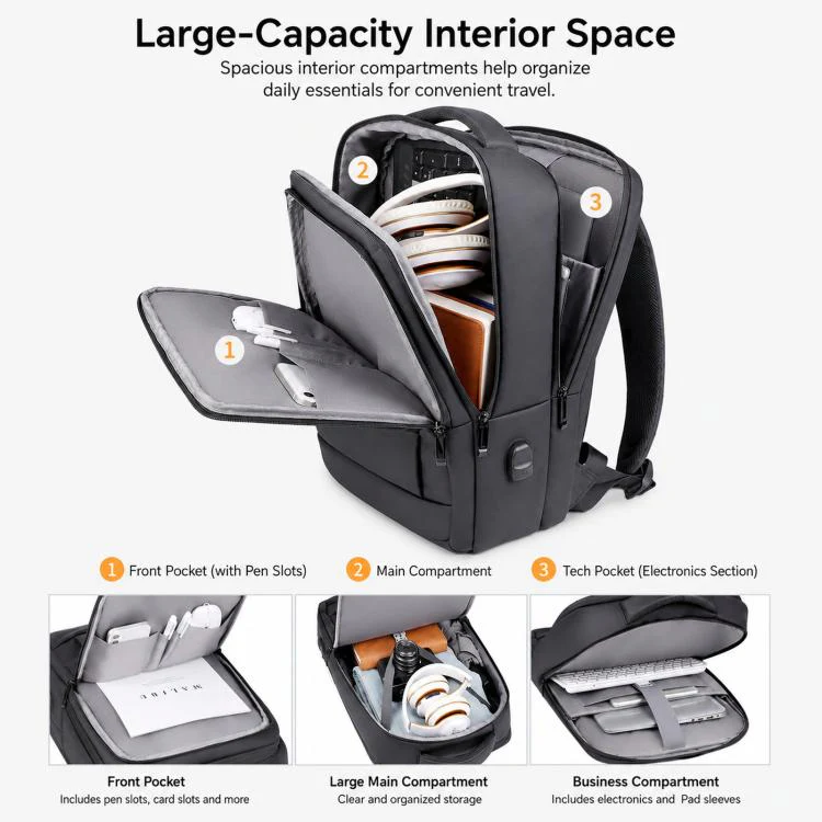 REMOID Laptop Backpack Waterproof Business Travel Backpack School College Bookbag With USB Charging Port(Gray) - Image 3
