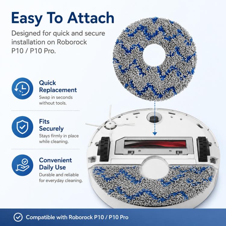 Replacement Accessories for Roborock P10 / P10 Pro Robot Vacuum Cleaner, Specification:Blue Striped Mop Pad - Image 7