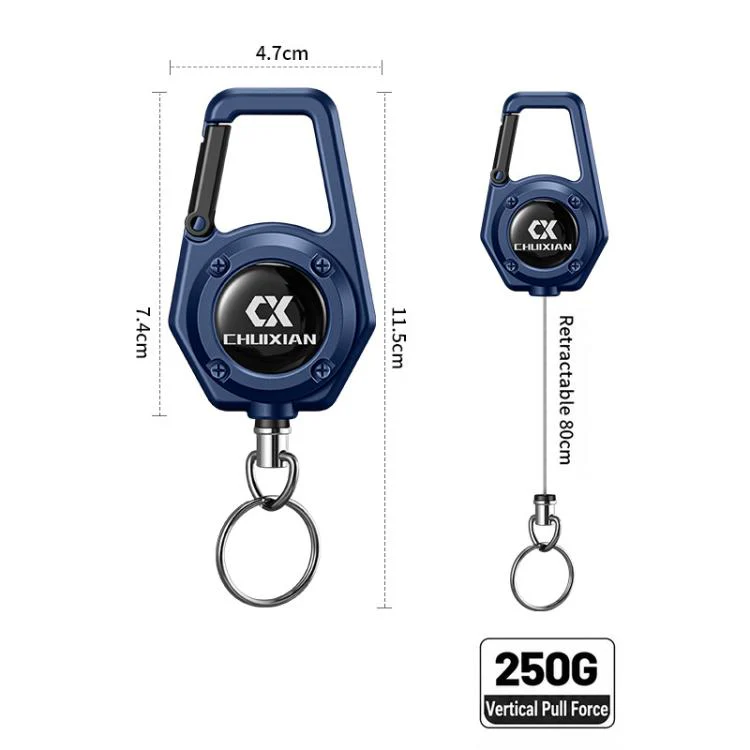 Retractable Reel Carabiner 80cm Steel Wire Anti-Lost Holder for Fishing Scissors Fish Gripper Outdoor Tools(Aurora Blue) - Image 2
