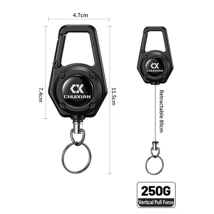 Retractable Reel Carabiner 80cm Steel Wire Anti-Lost Holder for Fishing Scissors Fish Gripper Outdoor Tools(Black) - Image 2