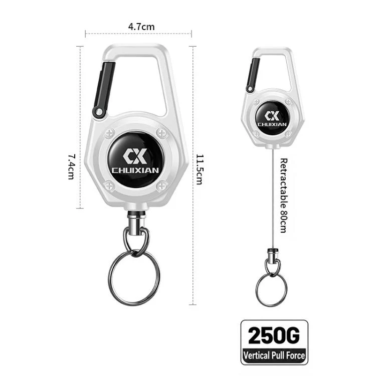 Retractable Reel Carabiner 80cm Steel Wire Anti-Lost Holder for Fishing Scissors Fish Gripper Outdoor Tools(White) - Image 2
