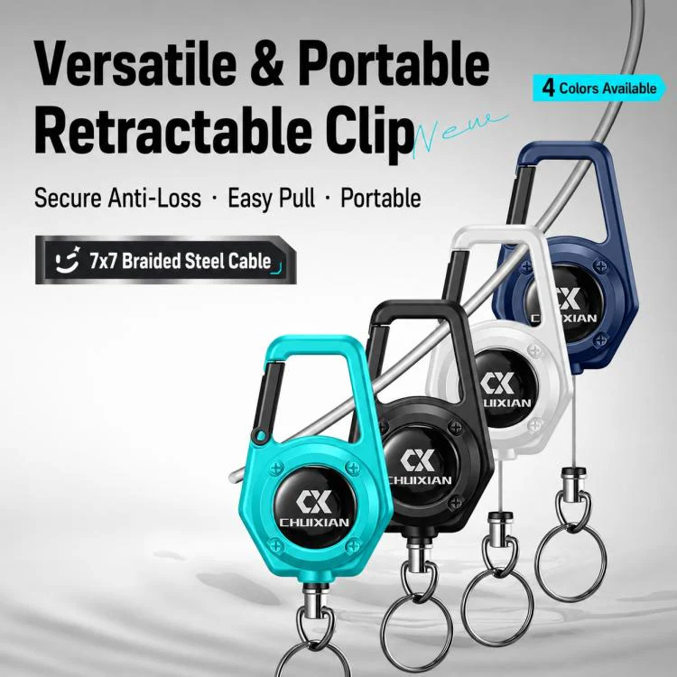 Retractable Reel Carabiner 80cm Steel Wire Anti-Lost Holder for Fishing Scissors Fish Gripper Outdoor Tools(White) - Image 3