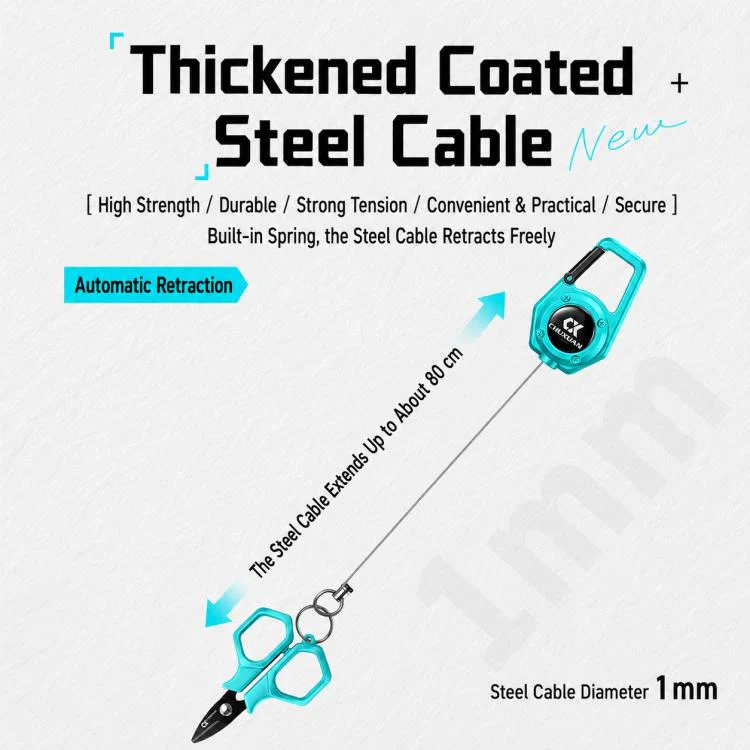 Retractable Reel Carabiner 80cm Steel Wire Anti-Lost Holder for Fishing Scissors Fish Gripper Outdoor Tools(White) - Image 5