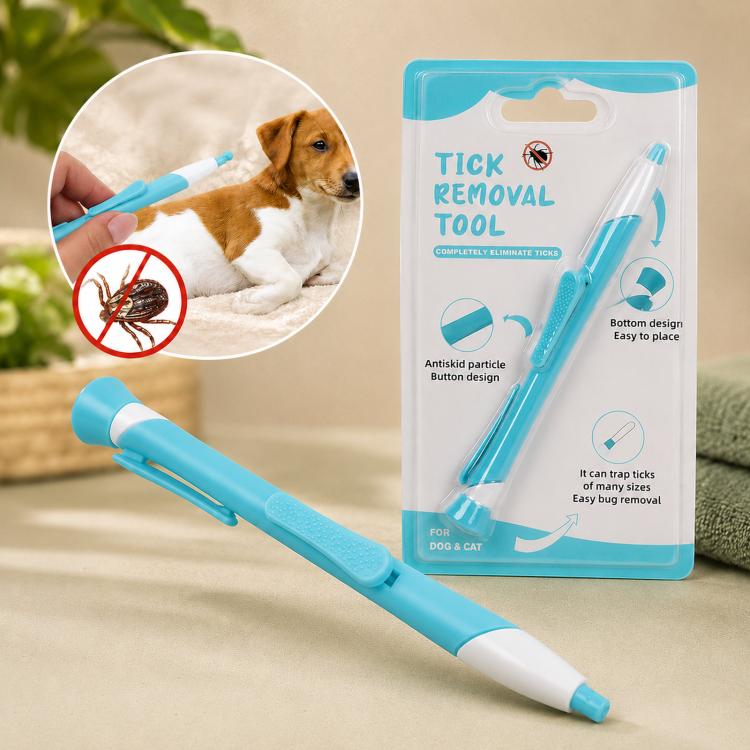 Retractable Tick Remover Lasso Slide Lock Extraction Loop Pen with Standing Base(Lake Blue)
