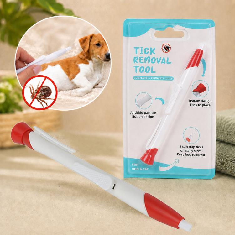 Retractable Tick Remover Lasso Slide Lock Extraction Loop Pen with Standing Base(Red)