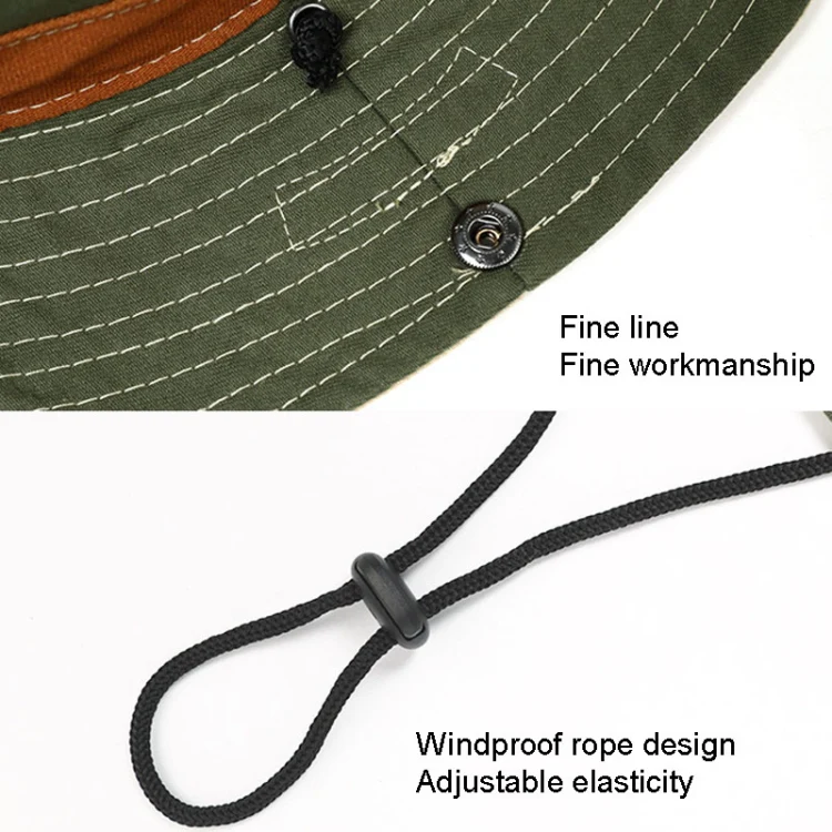 Retro Mountaineering Fisherman Hat Patching Sunscreen Hat Outdoor Cowboy Cap, Size: One Size 55-59cm(Brown Khaki+Army Green) - Image 4