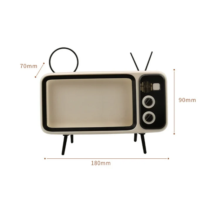 Retro Small TV Desktop Cell Phone Holder With Bluetooth Speaker Player(Brown) - Image 6