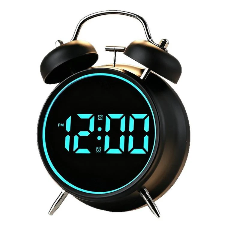 Retro Twin Bell Digital Alarm Clock Loud Bedside Clock with Colorful Glowing Ring Silent LED Desktop Clock with USB & Battery Backup(HL-8891 White+Green) - Image 2