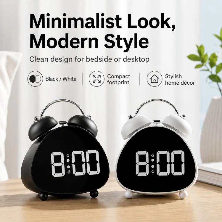 Retro Twin Bell Digital Alarm Clock Super Loud Mechanical Bell-Ringing LED Desk Clock With Backlight(HL-8898 Black+Green) - Image 2