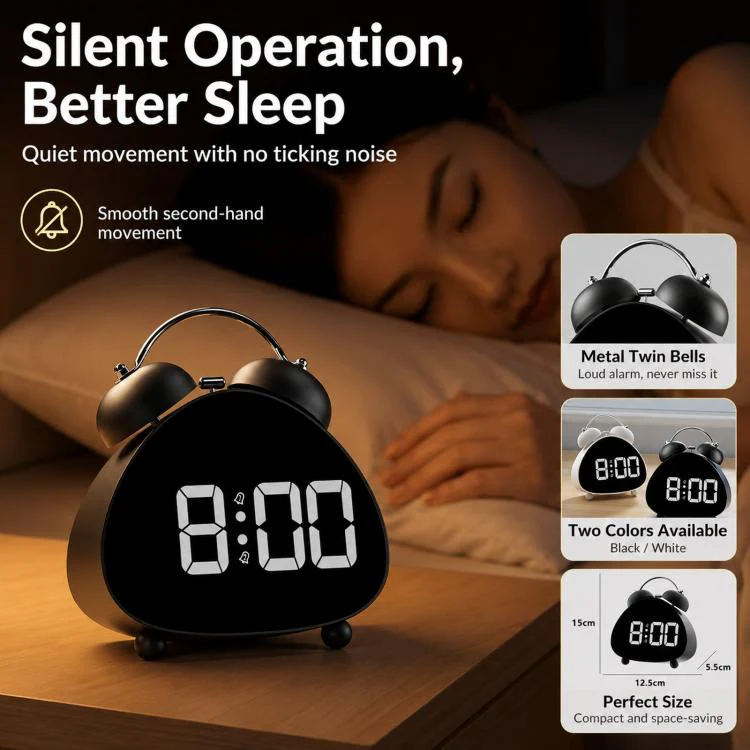 Retro Twin Bell Digital Alarm Clock Super Loud Mechanical Bell-Ringing LED Desk Clock With Backlight(HL-8898 Black+Purple) - Image 4