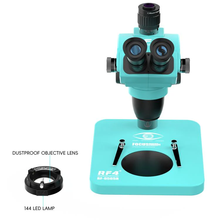RF4 RF-6565R 6.5-65X Synchronous Zoom Trinocular Stereo Microscope(Blue) - Image 3
