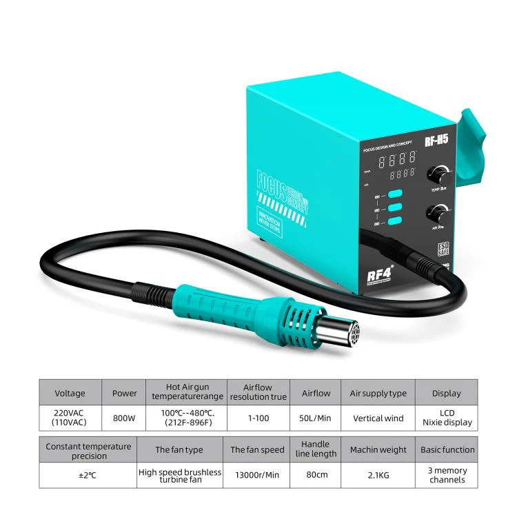 RF4 RF-H5 800W 3 Memory Channels Hot Air Gun Digital Display Intelligent BGA Rework Station(EU Plug) - Image 2