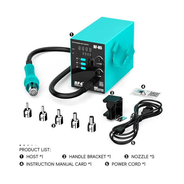 RF4 RF-H5 800W 3 Memory Channels Hot Air Gun Digital Display Intelligent BGA Rework Station(EU Plug) - Image 4
