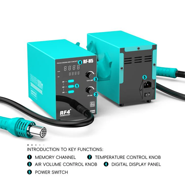 RF4 RF-H5 800W 3 Memory Channels Hot Air Gun Digital Display Intelligent BGA Rework Station(US Plug) - Image 3