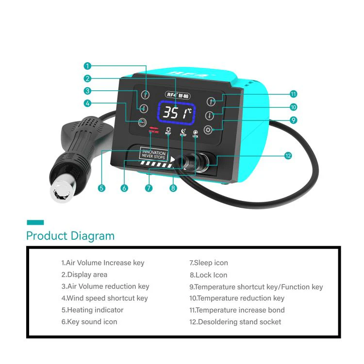 RF4 RF-H6 600W Temperature Control BGA Hot Air Rework Desoldering Station for Mobile Phone Repair(US Plug) - Image 6