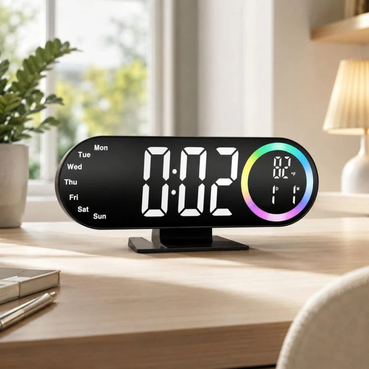 RGB Mirror Digital Alarm Clock With LED Night Light Temperature Week Display(White Light)