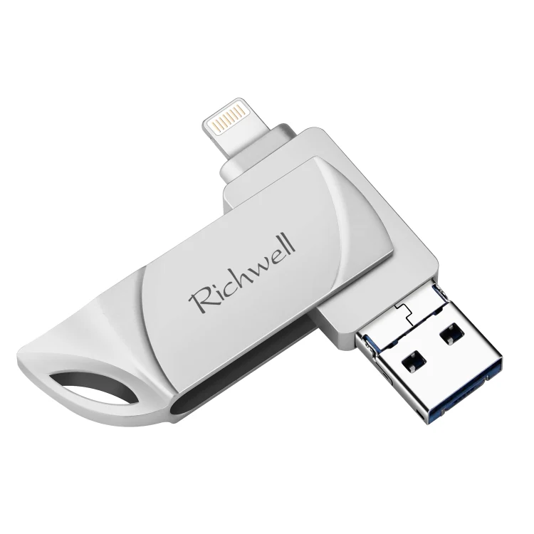 Richwell DXZ64 USB Flash Disk 64G 3 in 1 Micro USB + 8 Pin + USB 3.0 Compatible IPhone & IOS(Silver)