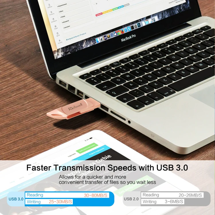 Richwell DXZ64 USB Flash Disk 64G 3 in 1 Micro USB + 8 Pin + USB 3.0 Compatible IPhone & IOS(Silver) - Image 6
