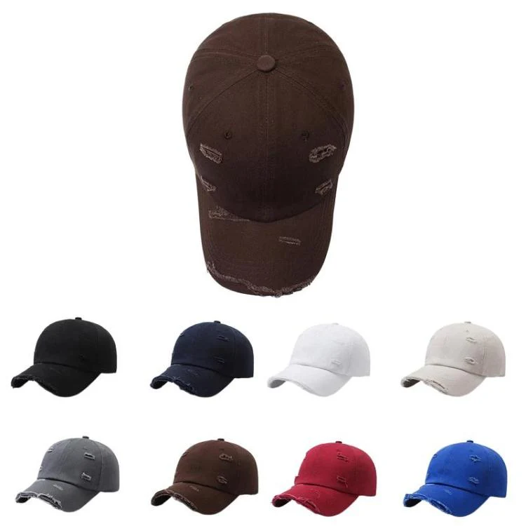 Ripped Baseball Cap Solid Color Distressed Casual Sun Hat, Color: White - Image 2