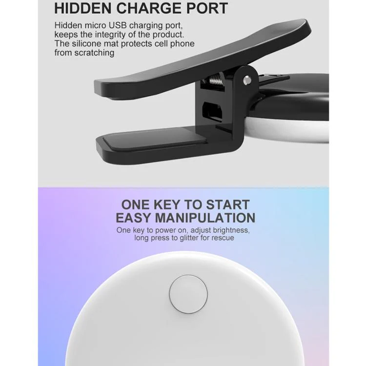RK17 Mini and Portable Live Show Beauty Artifact 3 Levels of Brightness Warm and White Light Fill Light with 9 LED Light, For iPhone, Galaxy, Huawei, Xiaomi, LG, HTC and Other Smart Phones(Pink) - Image 5