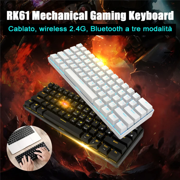 RK61 61 Keys Bluetooth / 2.4G Wireless / USB Wired Three Modes Tablet Mobile Gaming Mechanical Keyboard, Cable Length: 1.5m, Style:Red Shaft(Black) - Image 9