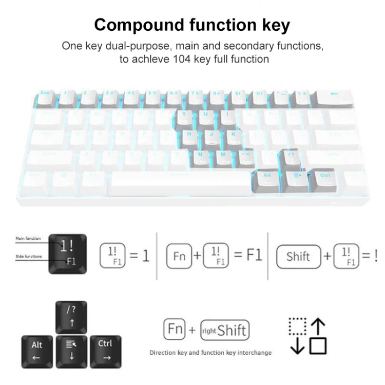 RK61 61 Keys Bluetooth / 2.4G Wireless / USB Wired Three Modes Tablet Mobile Gaming Mechanical Keyboard, Cable Length: 1.5m, Style:Tea Shaft(Black) - Image 4