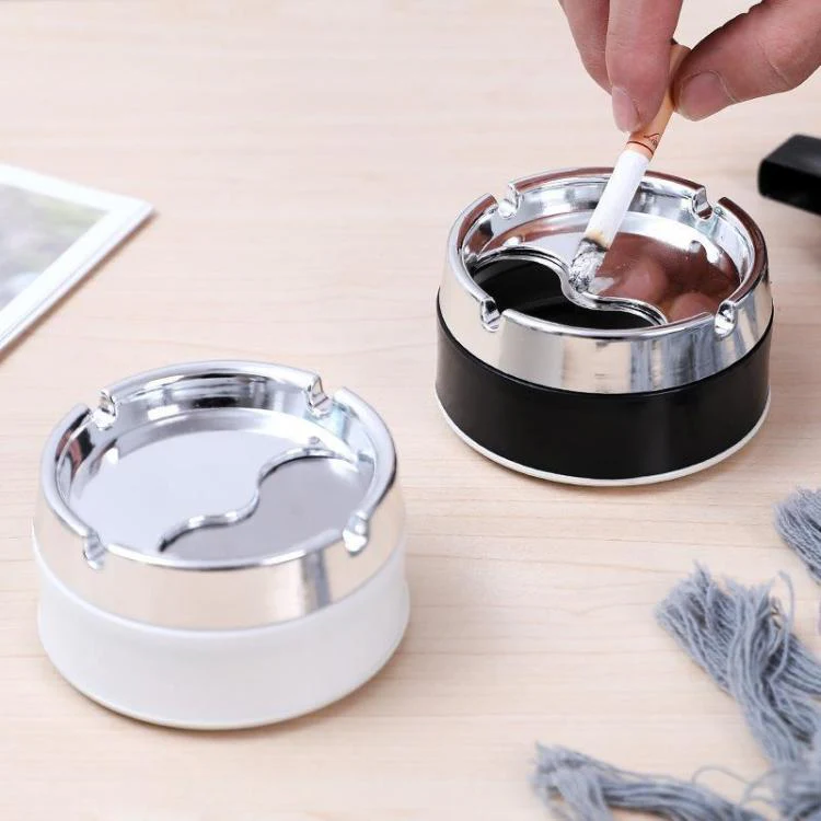 Rotating Sealed Ashtray with Lid Windproof Electroplated Finish Desktop Ashtray(Blue) - Image 2