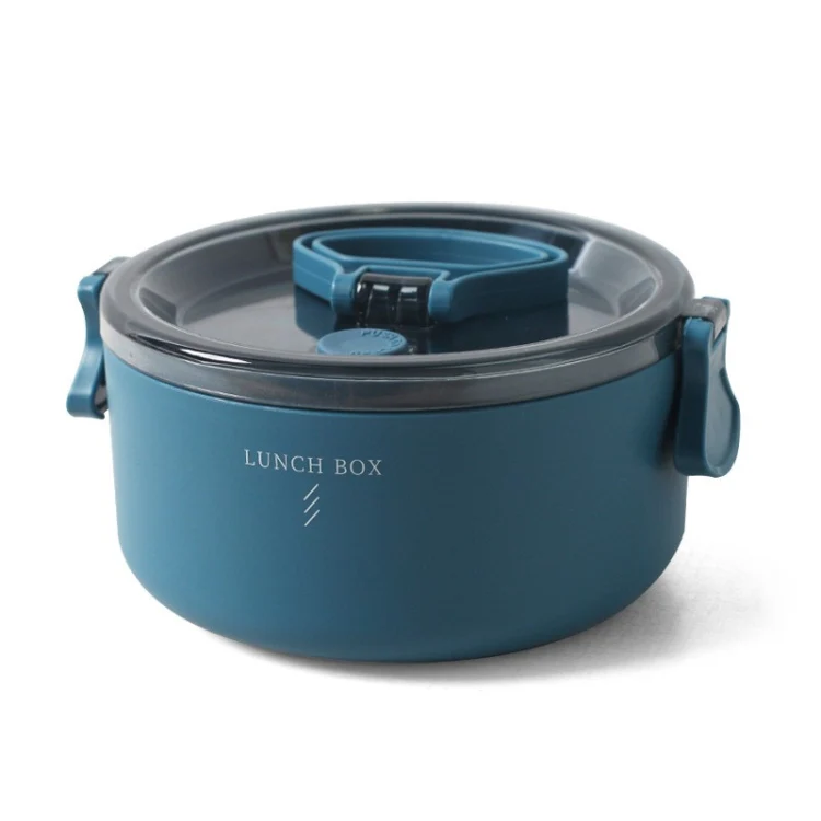 Round Portable Insulation Partitioned Lunch Box Student Office Workers Heated Microwave Oven Bento Box, Style:Single Layer(Blue)