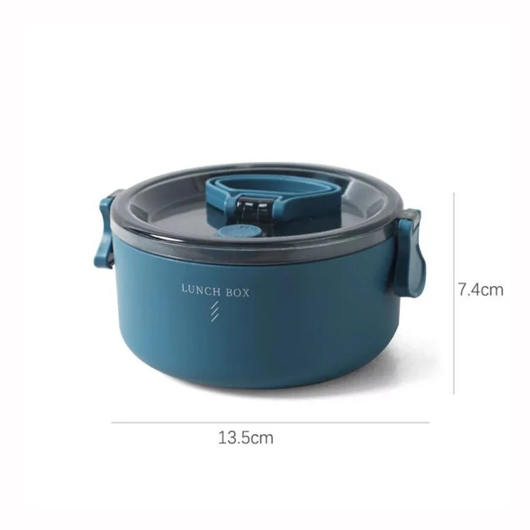 Round Portable Insulation Partitioned Lunch Box Student Office Workers Heated Microwave Oven Bento Box, Style:Single Layer(Blue) - Image 2