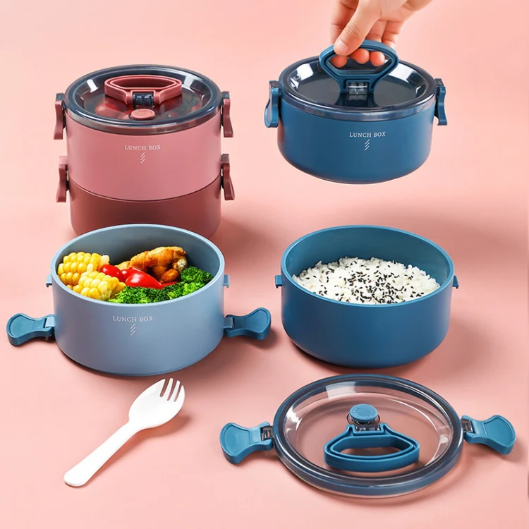 Round Portable Insulation Partitioned Lunch Box Student Office Workers Heated Microwave Oven Bento Box, Style:Single Layer(Blue) - Image 7