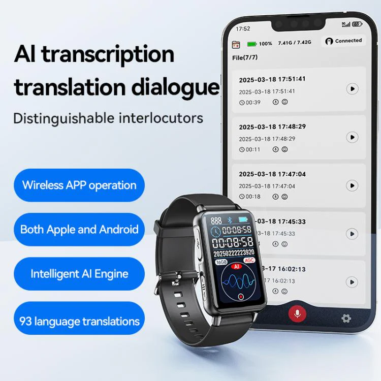 S18A 1.47-inch Screen AI Dialogue Translation Voice Recording Bracelet Support AIREC-APP, Memory:16GB(Black) - Image 3