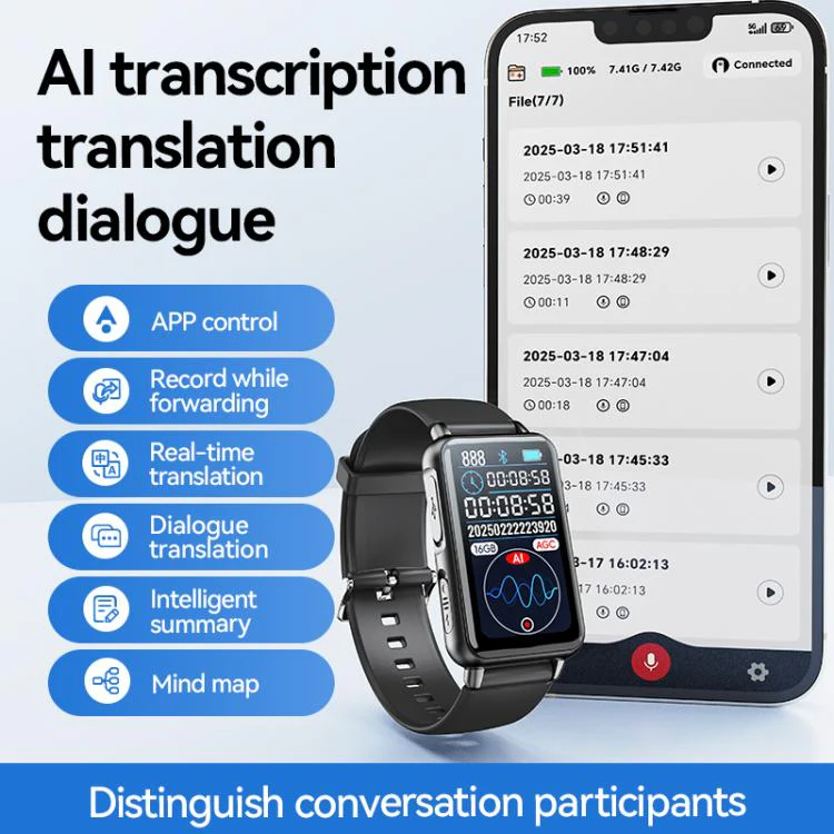 S18A 1.47-inch Screen AI Dialogue Translation Voice Recording Bracelet Support AIREC-APP, Memory:32GB(Black) - Image 2