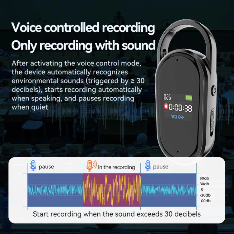 S29 0.42-inch TFT Display Portable Keychain Voice Recorder, Memory:32GB(Black) - Image 8