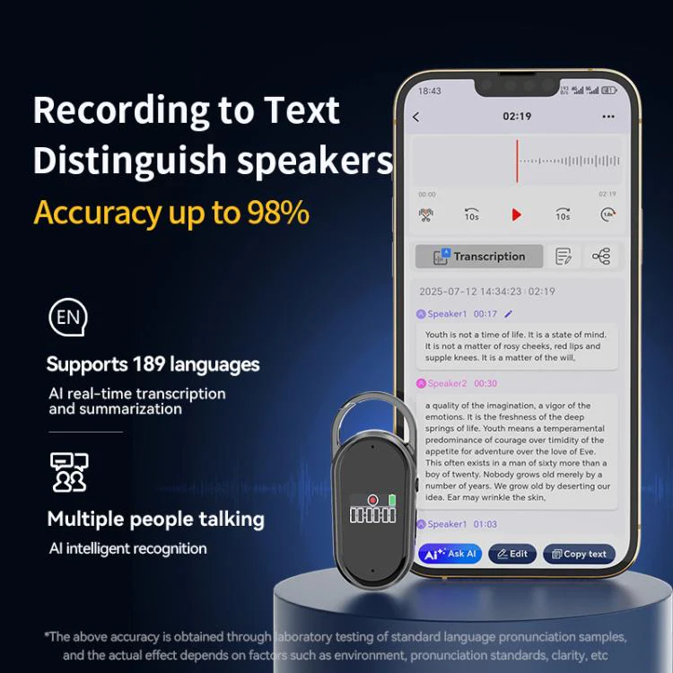 S29A 0.42-inch TFT Display Portable Keychain AI Voice Recorder Support AIREC-APP, Memory:128GB(Black) - Image 6