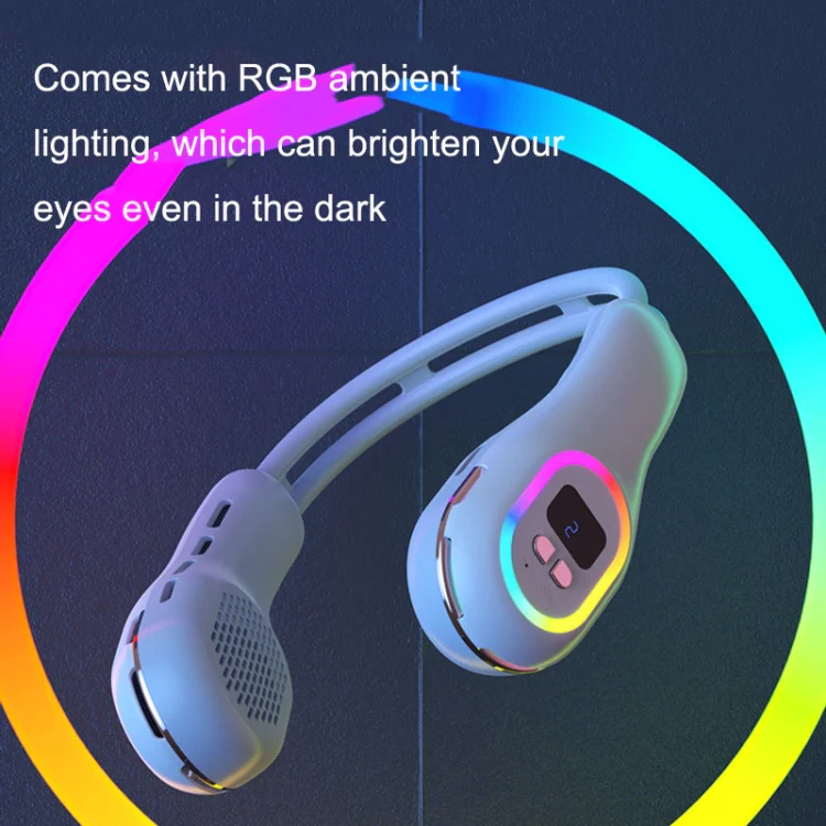 S57 Outdoor Sports RGB Hanging Neck Fan Folding Portable Mini Bladeless USB Fan(Element White) - Image 6
