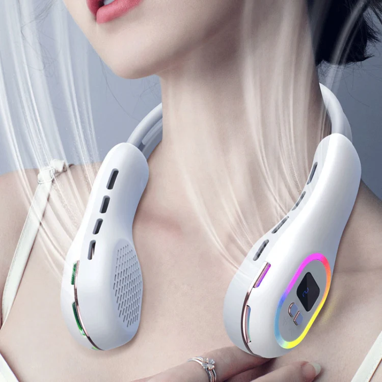 S57 Outdoor Sports RGB Hanging Neck Fan Folding Portable Mini Bladeless USB Fan(Element White) - Image 7