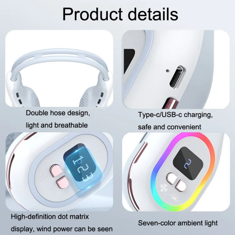 S57 Outdoor Sports RGB Hanging Neck Fan Folding Portable Mini Bladeless USB Fan(Mint Green) - Image 3