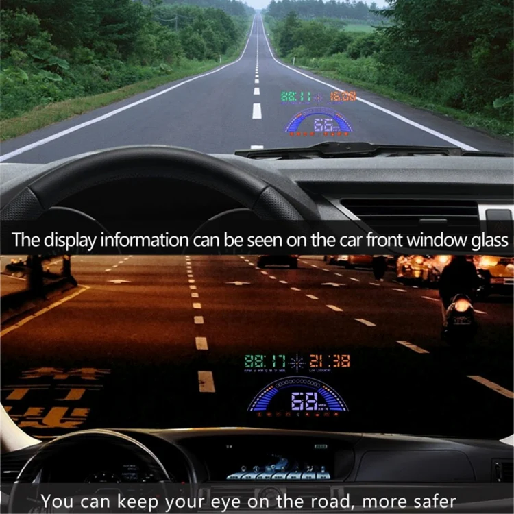 S7 5.8 inch Car GPS HUD / OBD2 Vehicle-mounted Gator Automotive Head Up Display Security System with Dual Display, Support Car Local Real Time & Real Speed & Turn Speed & Water Temperature & Oil Consu ... peed Alarm, Mile Switching, Light Sensor Functions - Image 9