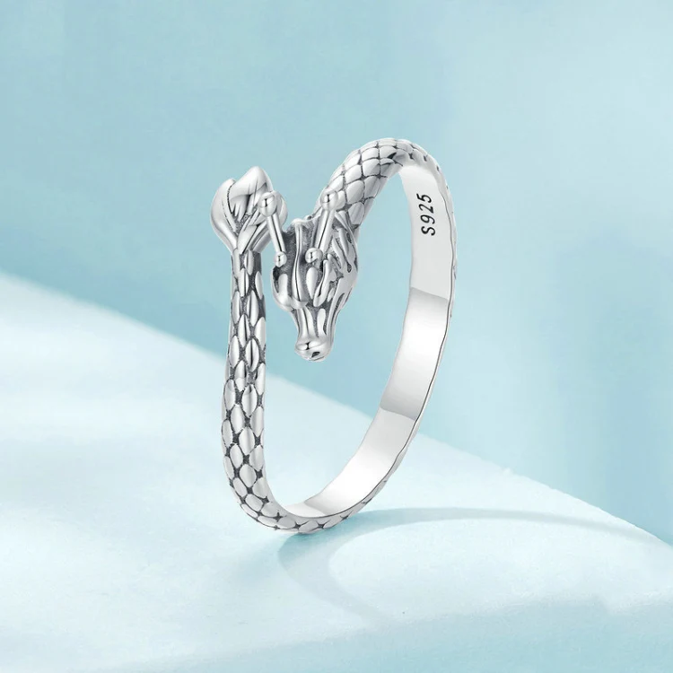 S925 Sterling Silver Dragon Vintage Winding Open Adjustable Ring(SCR1018-E) - Image 2