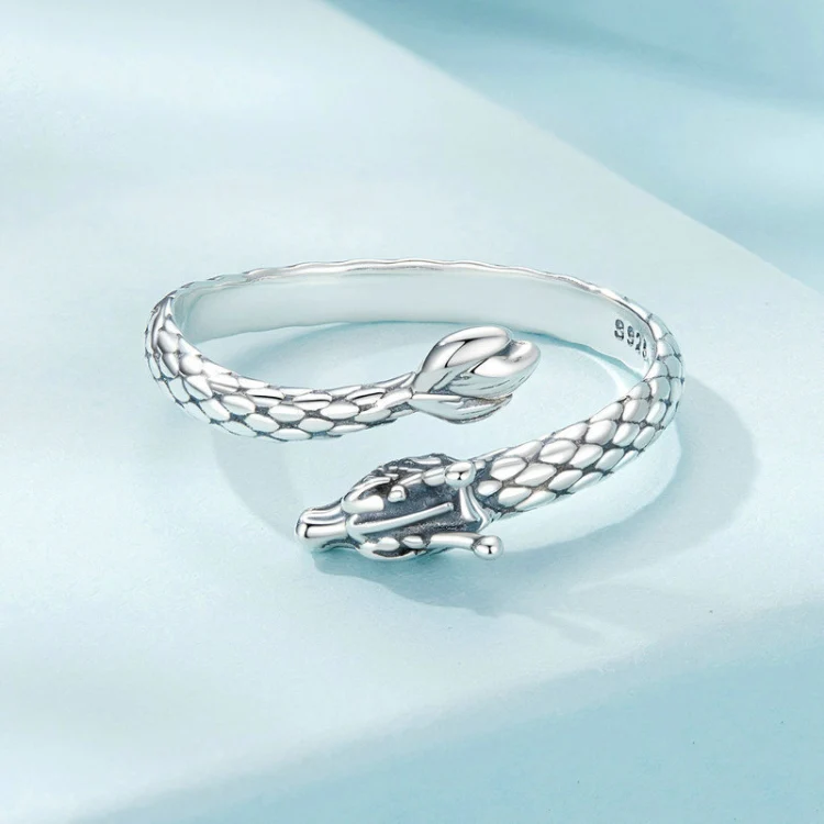 S925 Sterling Silver Dragon Vintage Winding Open Adjustable Ring(SCR1018-E) - Image 3
