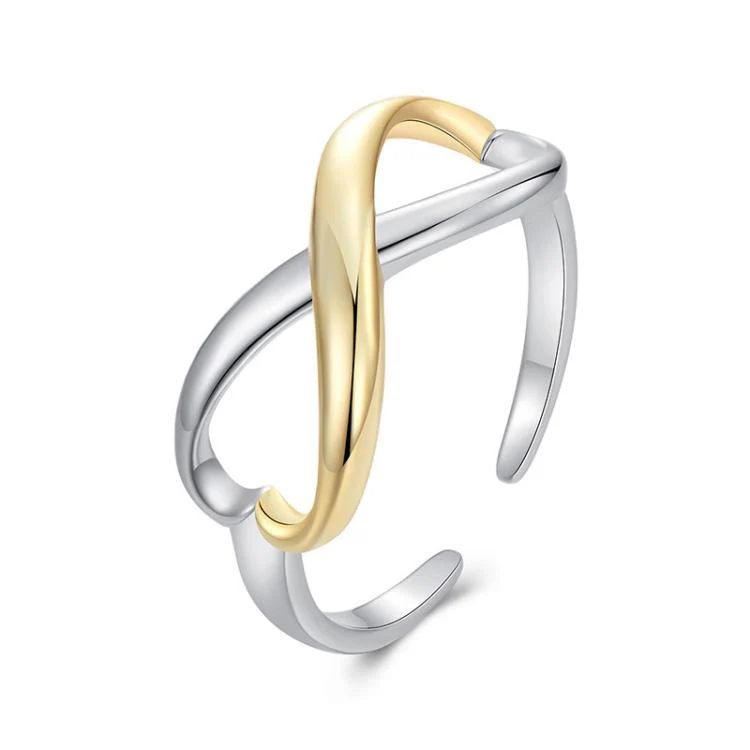 S925 Sterling Silver Electroplated Infinity Symbol Open Ring Heart Adjustable Ring(BSR622-E)