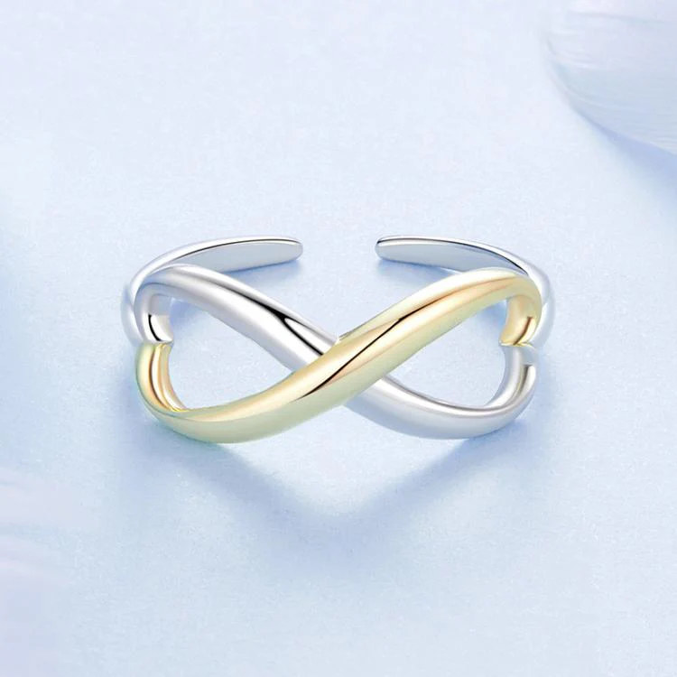 S925 Sterling Silver Electroplated Infinity Symbol Open Ring Heart Adjustable Ring(BSR622-E) - Image 2