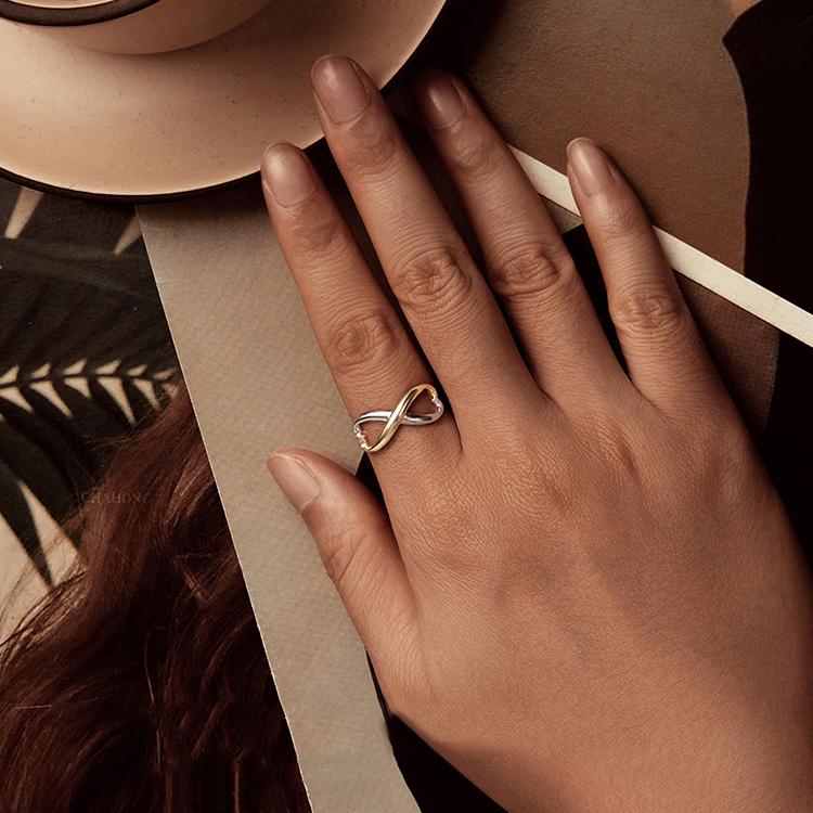 S925 Sterling Silver Electroplated Infinity Symbol Open Ring Heart Adjustable Ring(BSR622-E) - Image 5