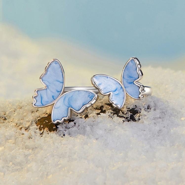 S925 Sterling Silver Elegant Butterfly Open Adjustable Ring(SCR1088-E) - Image 3