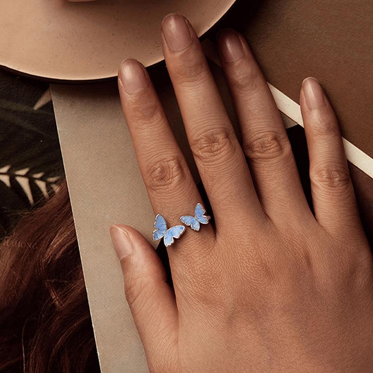 S925 Sterling Silver Elegant Butterfly Open Adjustable Ring(SCR1088-E) - Image 6