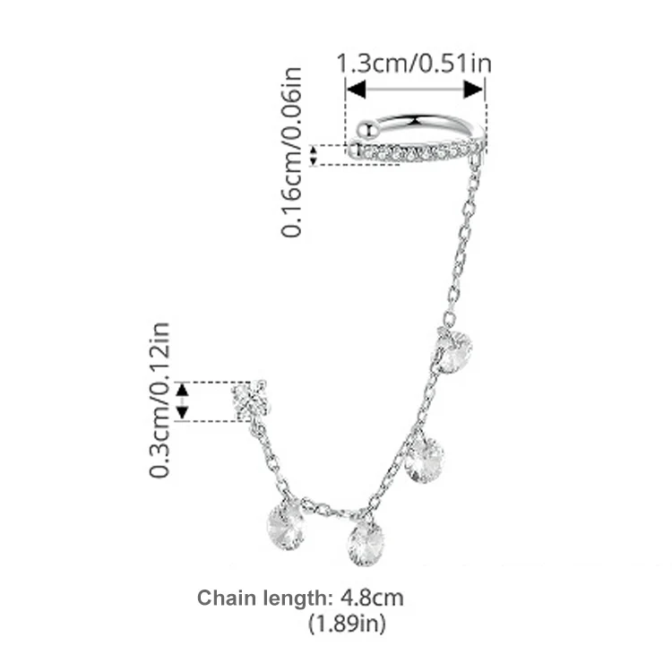 S925 Sterling Silver Fine Zircon Tassel Ear Bone Clip Earrings(BSE1088) - Image 2